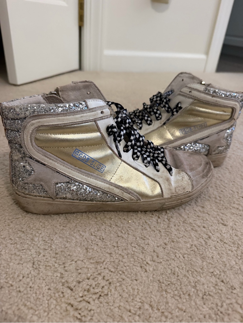 Golden Goose Gold Metallic & Silver Glitter High-Top Sneakers
